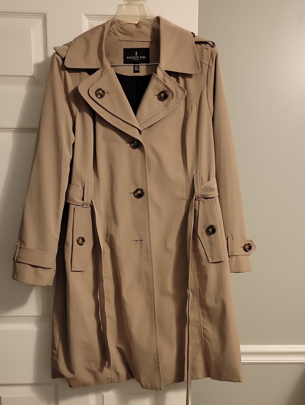 London Fog Beige Trench Coat with Belted Waist
